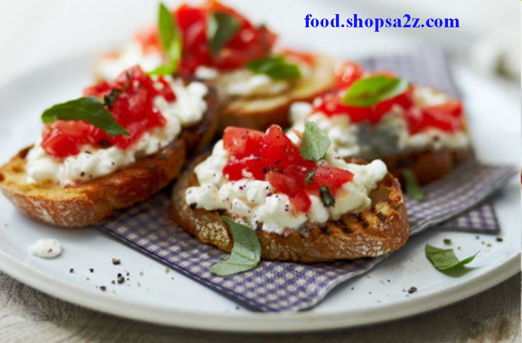 Tomato crostini topped with cottage cheese recipe